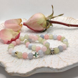 Bransoletka Morganite 8 mm – Naturalne koraliki – Miłość i uzdrawianie emocjonalne – Bransoletka z rozciągliwego kryształu 17 cm