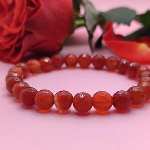 Carnelian Bracelet 8mm – Natural Beaded Bracelet for Women Men – Motivation & Energy – Stretch Bracelet Adjustable