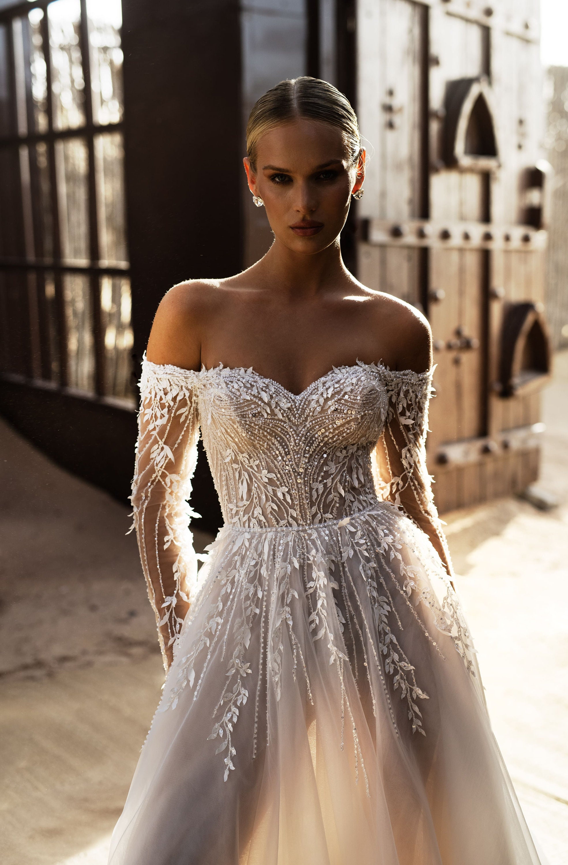 Elegant Long Sleeve Wedding Dress in Form-fitting Chantilly Lace Samira ...