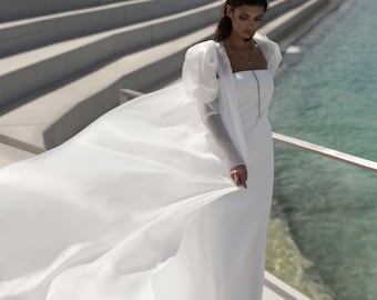 Elegant Straight Silhouette Wedding Dress with Inner Corset - Lanka