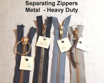 Vintage Metal Separating Zippers: Heavy Duty Sewing Supplies - Various Lengths