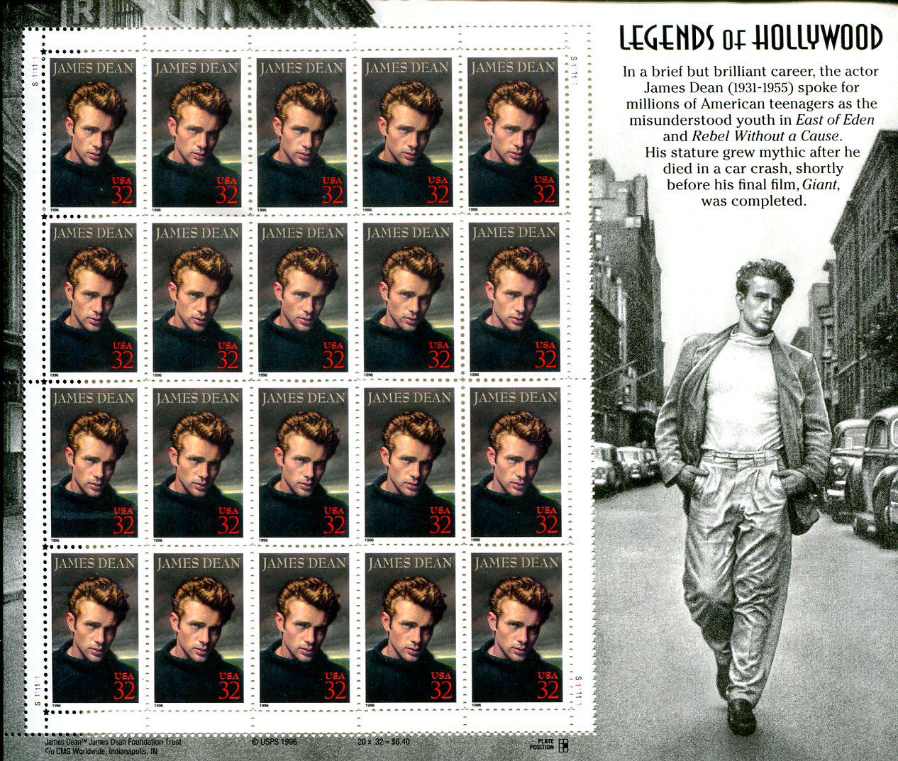 James Dean Postage Stamp by USPS, From Legends of Hollywood Series