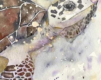Hawksbill sea turtle- original Watercolor and ink