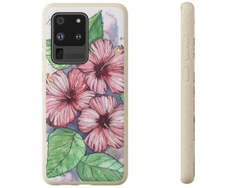 Hibiscus original Art 100% Biodegradable PLA Cell Phone case, for Iphone 11 12 13 or Samsung Galaxy free gift packaging