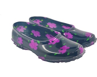 Damenschuhe, Vintage Schuhe, Blumenmuster, Runde Kappe, Kunststoff und Jelly Schuhe