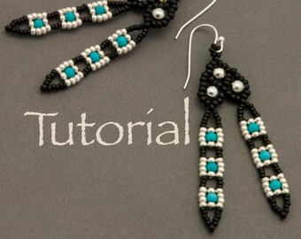 Seed bead and Turquoise Earring Tutorial Tail Feathers