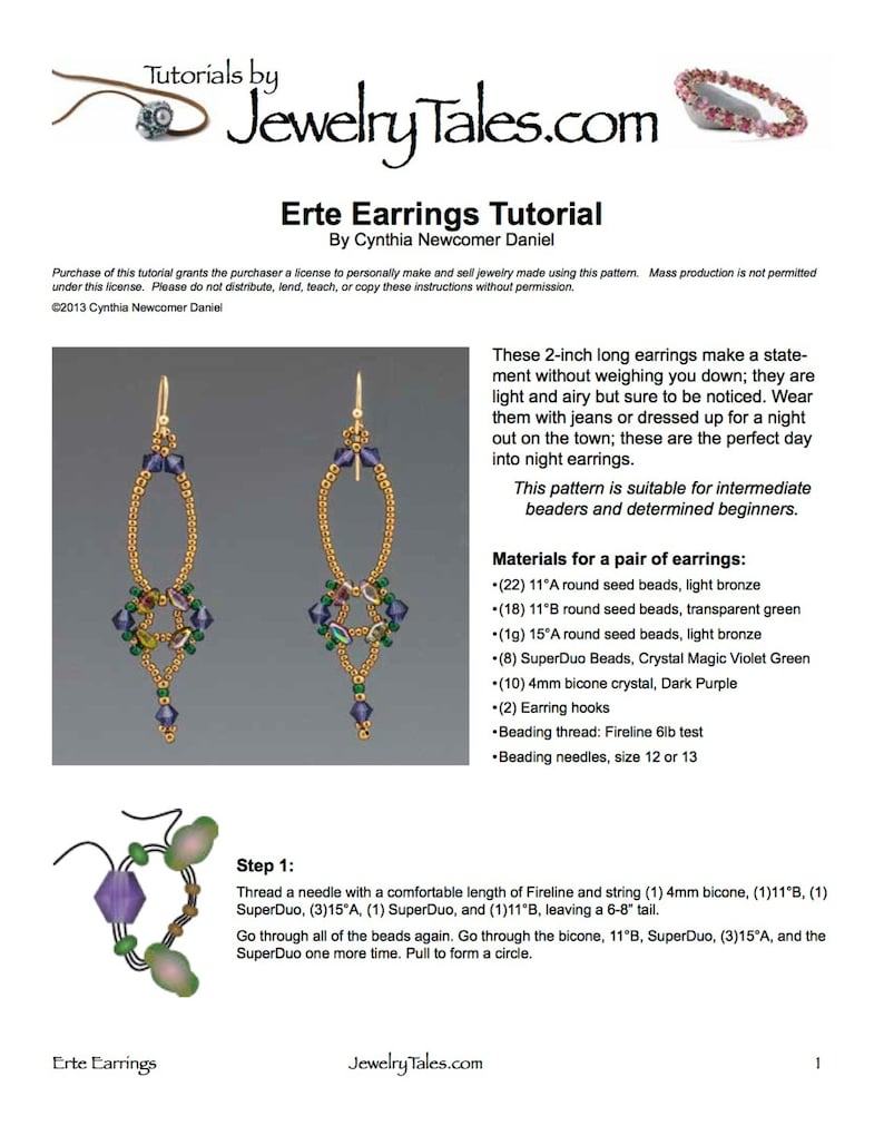 SuperDuo Beadwoven Earrings Tutorial Erte Digital Download image 2