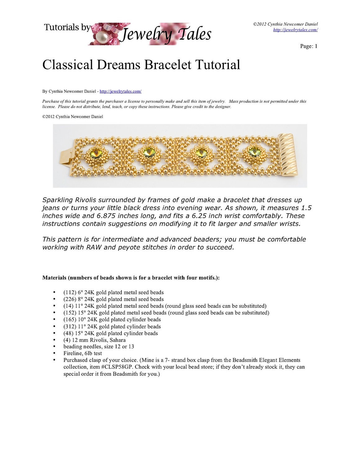 Printable Rivoli Pattern Seed Bead and Rivoli Bracelet Pattern Classical Dreams Digital Download ...