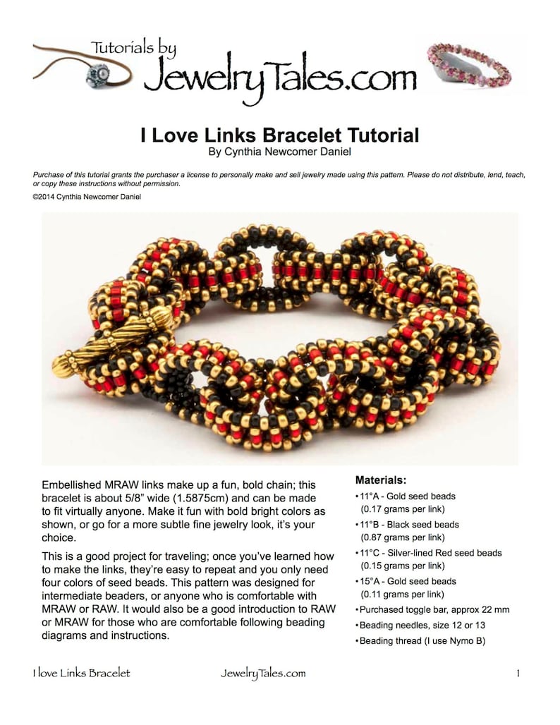 Beadwoven Bracelet Tutorial I Love Links with seed beads Instant Digital Download image 2