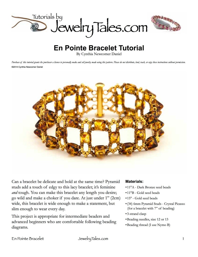 Beaded Bracelet Tutorial En Pointe with Pyramid Studs Digital Download image 2