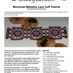 Seed Bead Lace Cuff Moroccan Melodies Tutorial Digital Download image 2