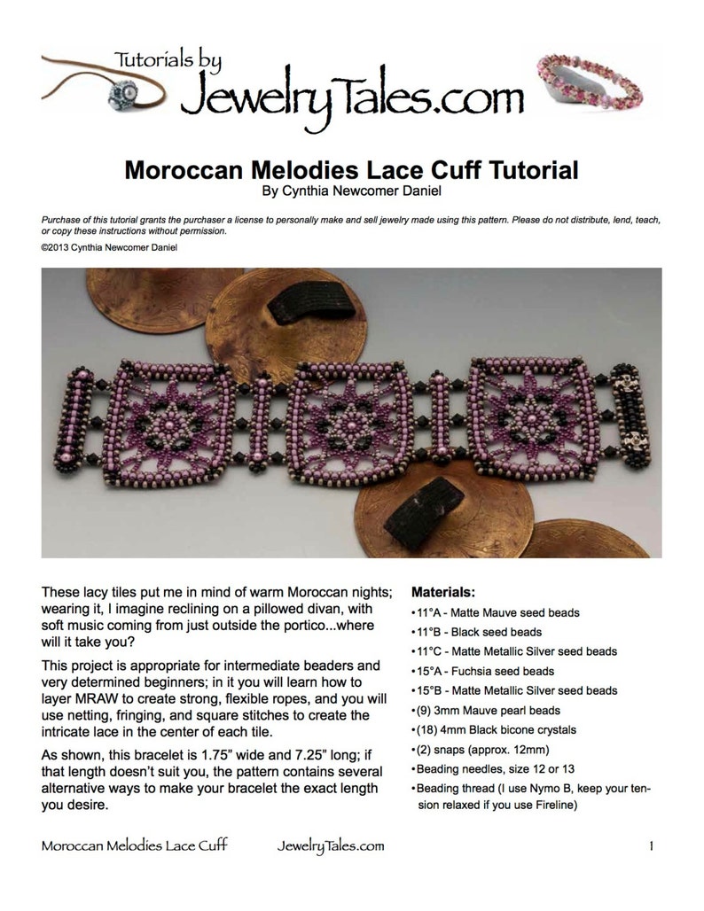 Seed Bead Lace Cuff Moroccan Melodies Tutorial Digital Download image 2