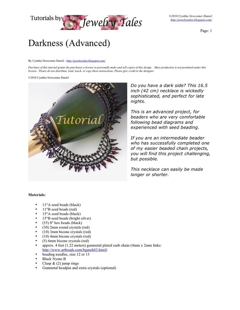 Beaded Necklace Tutorial Darkness Digital Download | Etsy