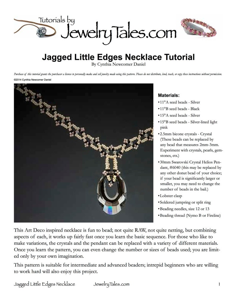 Beadwoven Art Deco Necklace Tutorial Jagged Little Edges with seed beads and crystals Instant Digital Download image 2