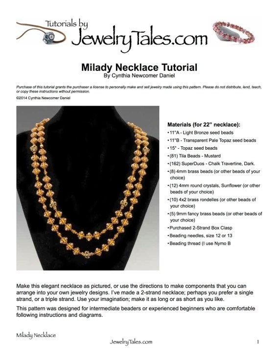 Beaded Milady Necklace Pattern With Seed Beads, Superduos, and