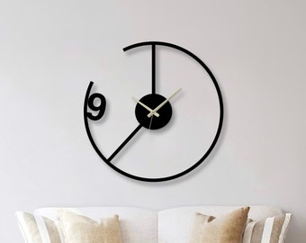 Orologio da parete minimalista in metallo, orologio moderno nero Arte decorativa silenziosa in metallo, orologio da parete a cerchio oversize, orologio da parete rotondo unico