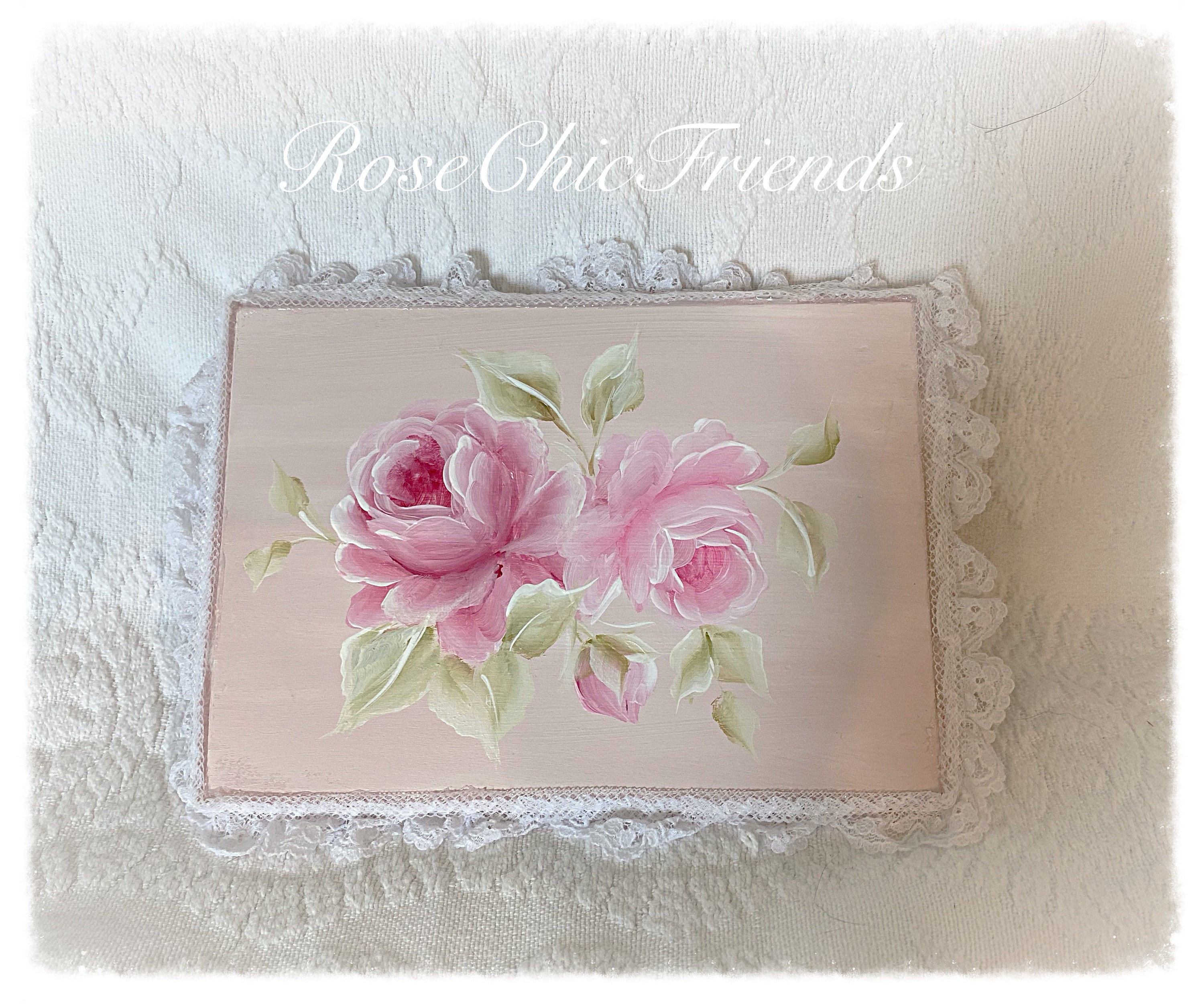 Decorative Trays 7x5 Petite Wood TRAY Riser Hand Painted Pink