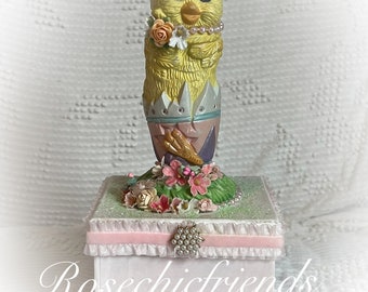 Shabby Chic Spring Easter Chickadee White Box Decoration Cottage