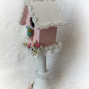 Pedestal PINK BIRDHOUSE Shabby Cottage Hand Painted Chic image 2