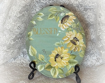 10”x8 Oval Canvas Board Painting Sunflowers Hand Painted Art Shabby Chic Granny Cottage Farmhouse