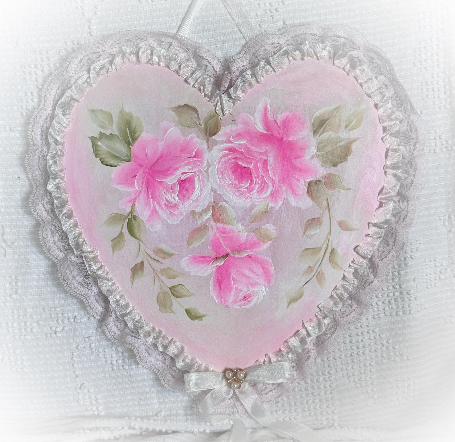 12x12 Pink Heart Shabby Chic Hand Painted Pale Pink Roses Wall Hanging ...