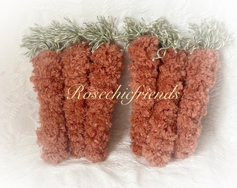 3 Rusty Orange Chic Shabby Chenille Yarn Large 8.5” CARROTS Easter/Spring Bowl fillers Prim Primitive Farmhouse ECS