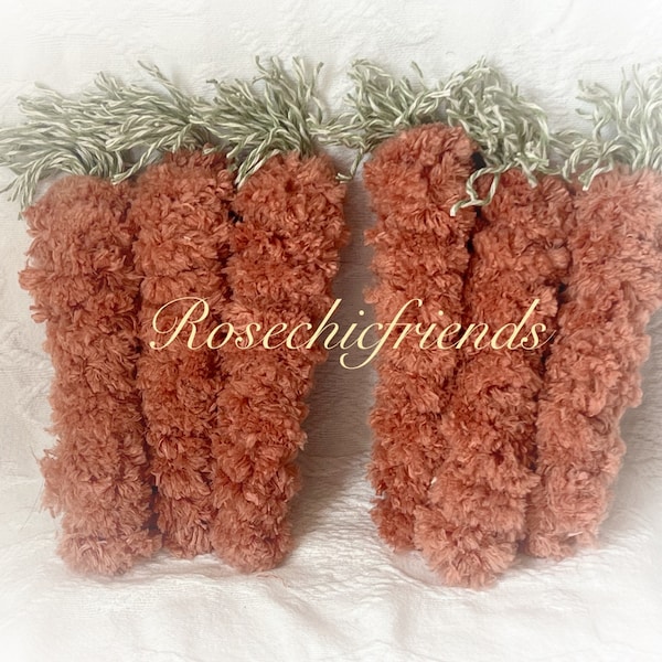 3 Rusty Orange Chic Shabby Chenille Yarn Large 8.5” CARROTS Easter/Spring Bowl fillers Prim Primitive Farmhouse ECS