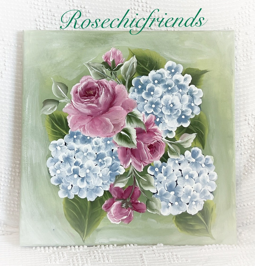 12x12 ROSES and Hydrangeas Original Art Work Painting Shabby Chic Pink ...