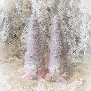 10” Iridescent Sparkly Yarn Venice LacePINK Christmas TREE Pink Cottage Shabby Granny Chic