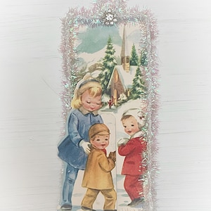 Cartão vintage de madeira 7x3 enfeite de árvore de Natal feito à mão