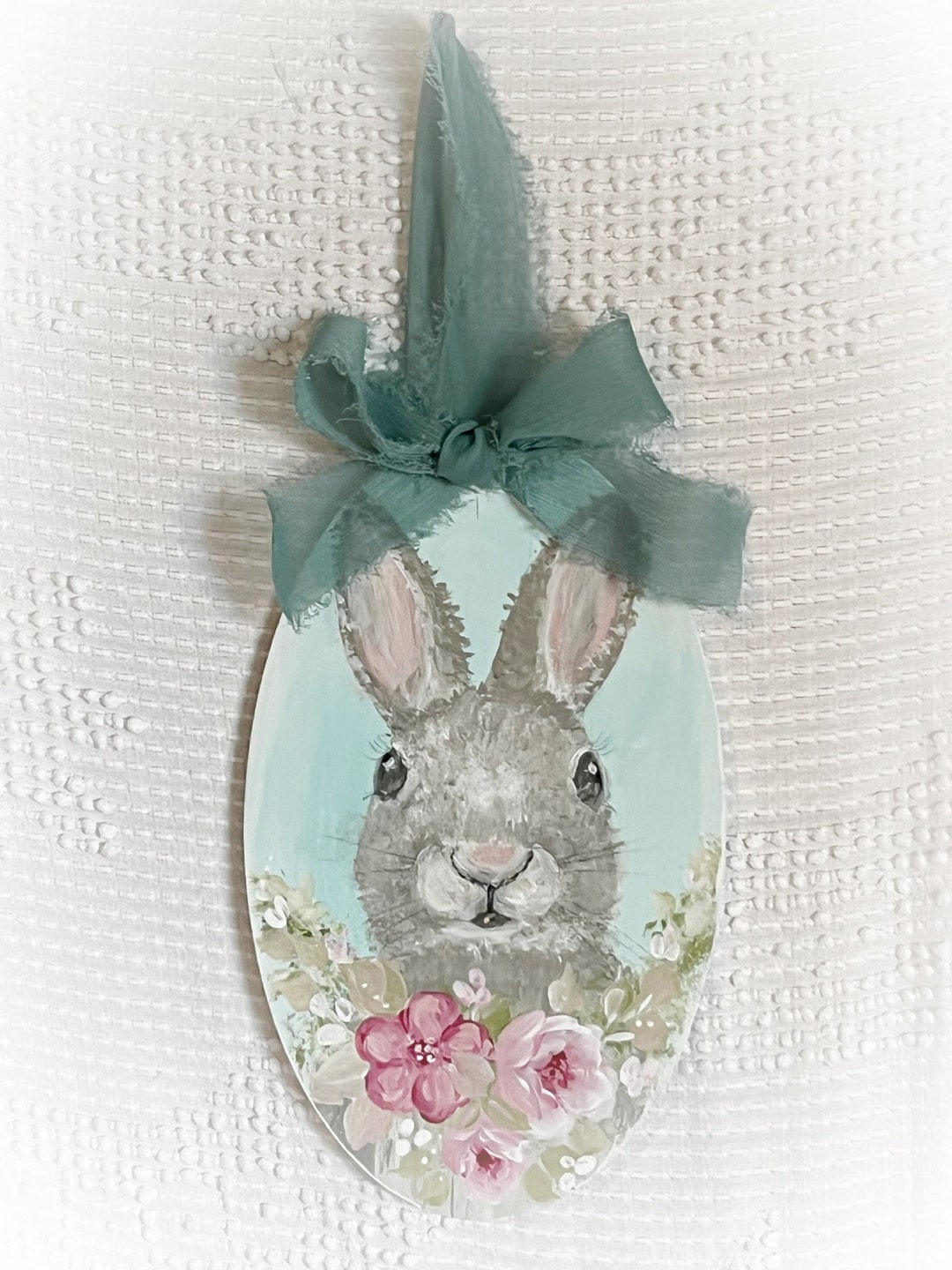 9x5 Oval Bunny Rabbit Painting With Roses Shabby Chic Hand Painted - Etsy