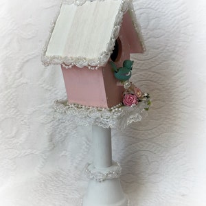 Pedestal PINK BIRDHOUSE Shabby Cottage Hand Painted Chic image 3