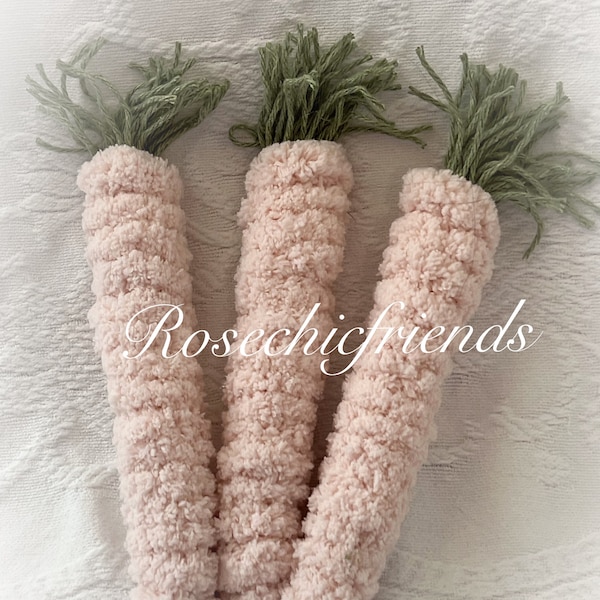 3 Blush Pink Chic Shabby Chenille Yarn 9” CARROTS Easter/Spring Bowl fillers ECS