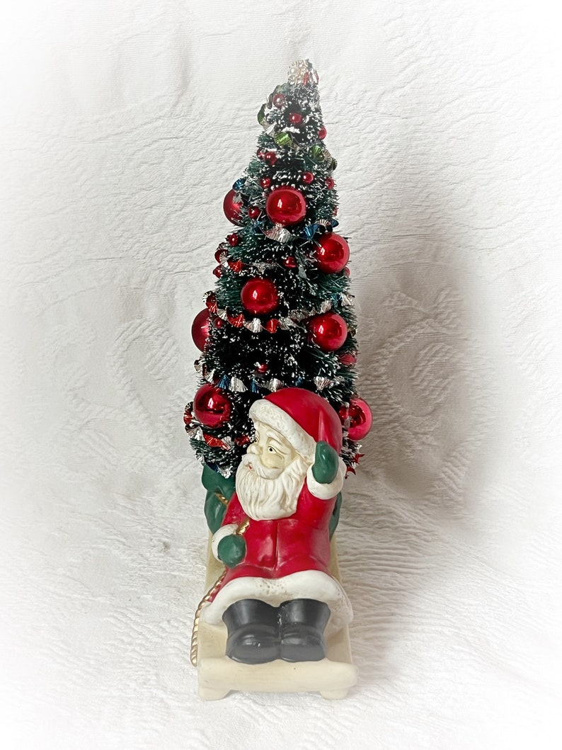 10 BOTTLE Brush Tree Vintage Santa on Sleigh Figure Figurine Mercury Glass Ornaments Decoration ECS image 5