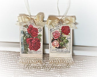 Ornament TAG Shabby Chic Seed Pack Roses Christmas