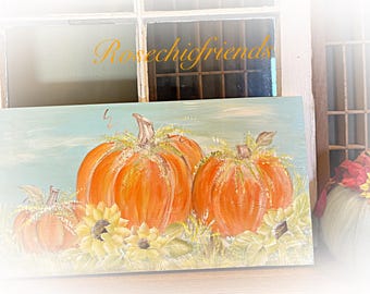 Hand Painted Pumpkin Wood Sign: Shabby Chic Fall Decor