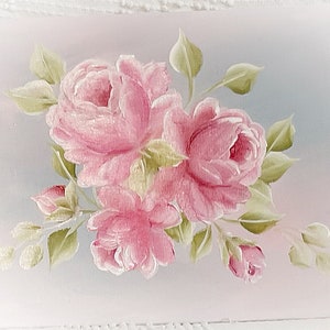 Hand Painted PINK Coral Roses 8x10 Canvas Board Painting Shabby Chic ECS image 2