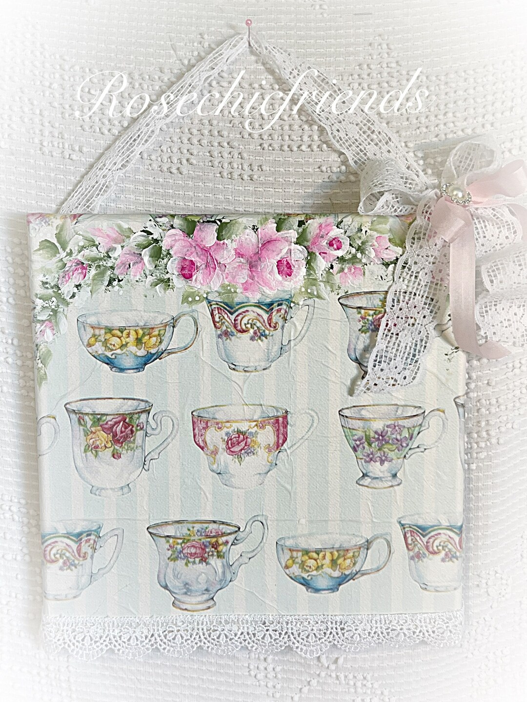 10x10 Teacup Background With Hand Painted Pink Roses Shabby Chic ...