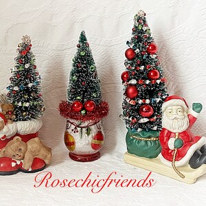 10 BOTTLE Brush Tree Vintage Santa on Sleigh Figure Figurine Mercury Glass Ornaments Decoration ECS image 6