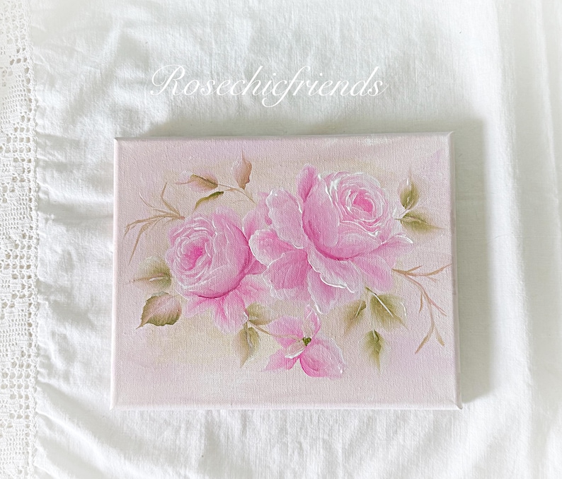 Hand Painted Light Pink Roses: Shabby Chic Cottage Art (10x8 Canvas ...