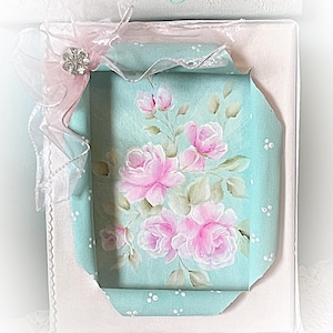 8x10 Pink Hand Painted ROSES Busted Canvas Board Shabby Victorian Chic Cottage