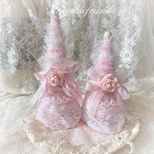 Pink Chenille Yarn Christmas Trees: Handmade Sparkly Lace Decor (Set of 2)