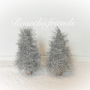 Silver Tinsel Yarn Tree Christmas Decoration Shabby Chic Decor