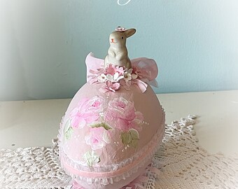 Large Pink Egg EGG on Stand Hand Painted PINK Roses Easter Spring Decor Decoration