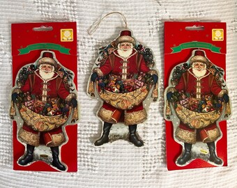 3 Large Vintage Victorian Christmas Santa’s Ornament LOT die cut 2 sided