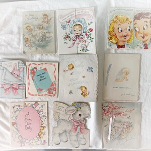 10 1940s Vintage Geschenk Willkommen BABY Ankündigungskarten Karte Scrapbooking Crafting Ephemera Craft Destash Words Misc Pieces