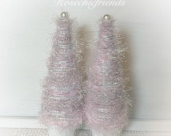 10” White Iridescent Sparkly Yarn Christmas TREE Pink Chic Cottage Shabby