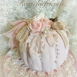 Pink Pumpkin Arrangement: Shabby Granny Chic Fall Decor