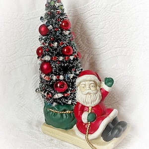 10 BOTTLE Brush Tree Vintage Santa on Sleigh Figure Figurine Mercury Glass Ornaments Decoration ECS image 1