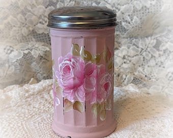 Hand Painted Pink Rose Sugar Shaker, Shabby Chic Kitchen Decor